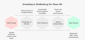 Infographic showing MOPA Airport growth, NH-66 upgrade, Goa tourism surge, and rising land values near MOPA Goa.
