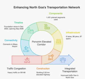 Porvorim Elevated Corridor North Goa connectivity infrastructure statistics including six lanes, 5.50 km length and ₹664.6 crore project cost